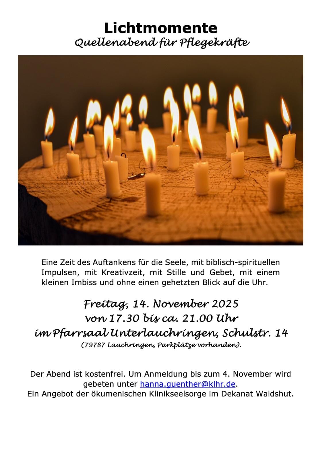 Lichtmomente – Quellenabend für Pflegekräfte